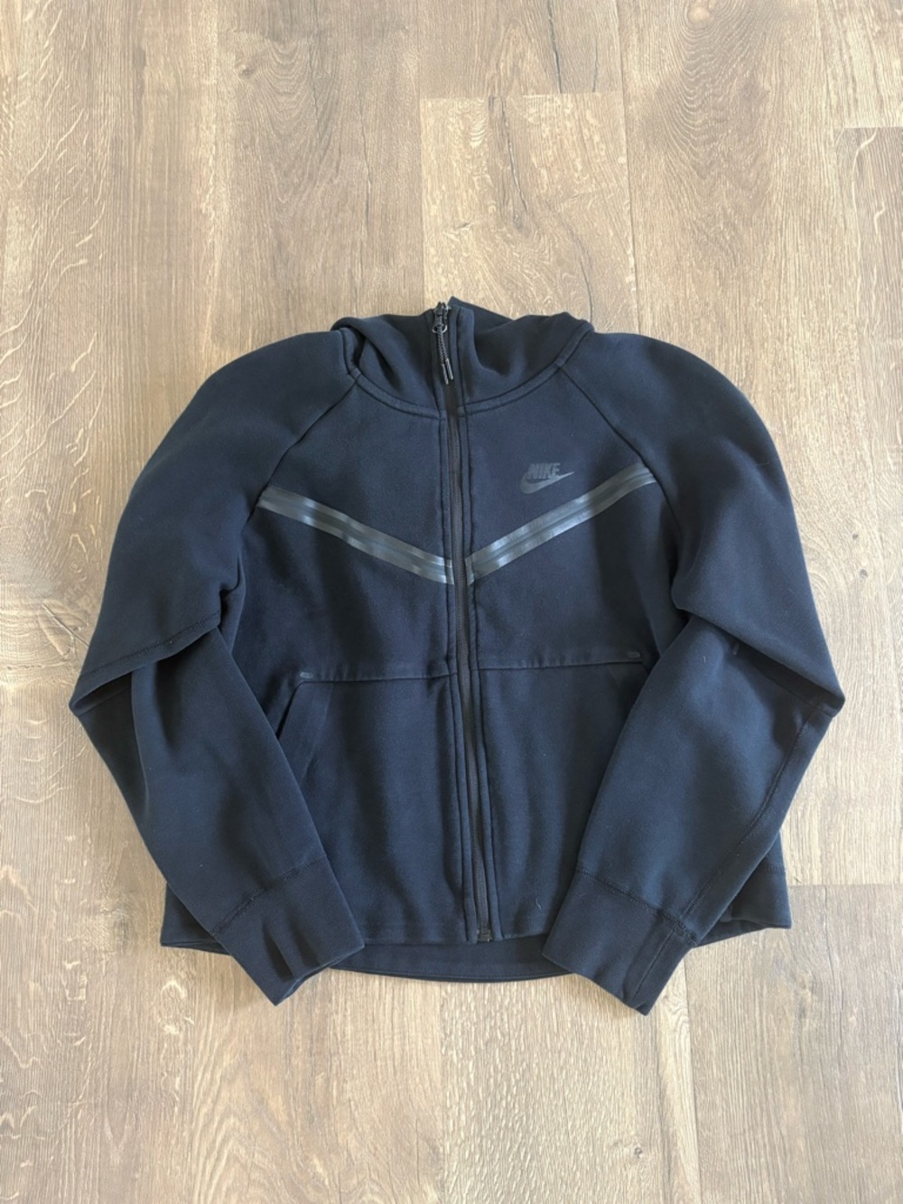 Women’s Nike Black Zip-Up Hooded Sweatshirt with Subtle Grey Swoosh